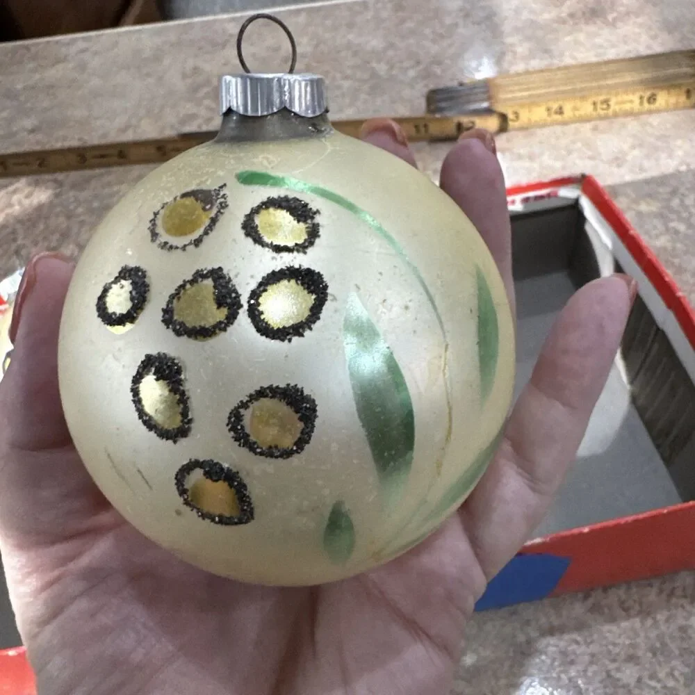 5 Vintage Christmas Ornaments Painted Floral Design Jumbo Balls West Germany